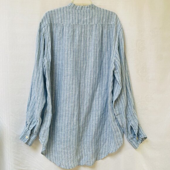 CP Shades Cecilia Striped Linen Button Down Shirt Womens Large Blue White - Picture 5 of 10